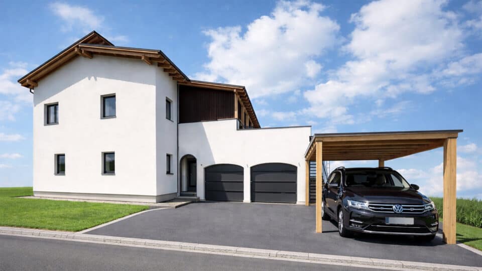 Planung Aufstockung St. Valentin – zweite Wohneinheit mit gedeckter Terrasse über der Garage