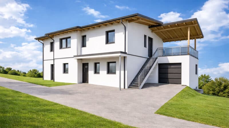 Aufstockung in Bad Kreuzen mit zweiter Wohneinheit und gedeckter Terrasse über der Garage