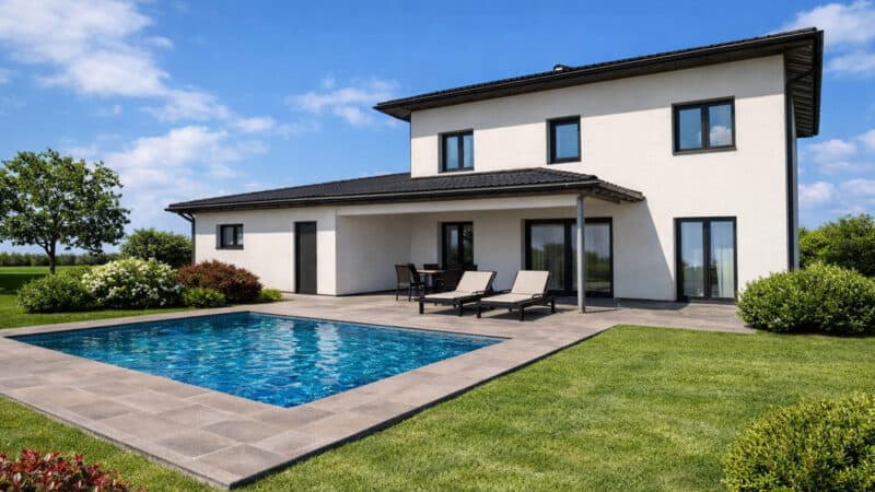 Neubau Einfamilienhaus Au/Donau – modernes Wohnen mit Pool und gedeckter Terrasse