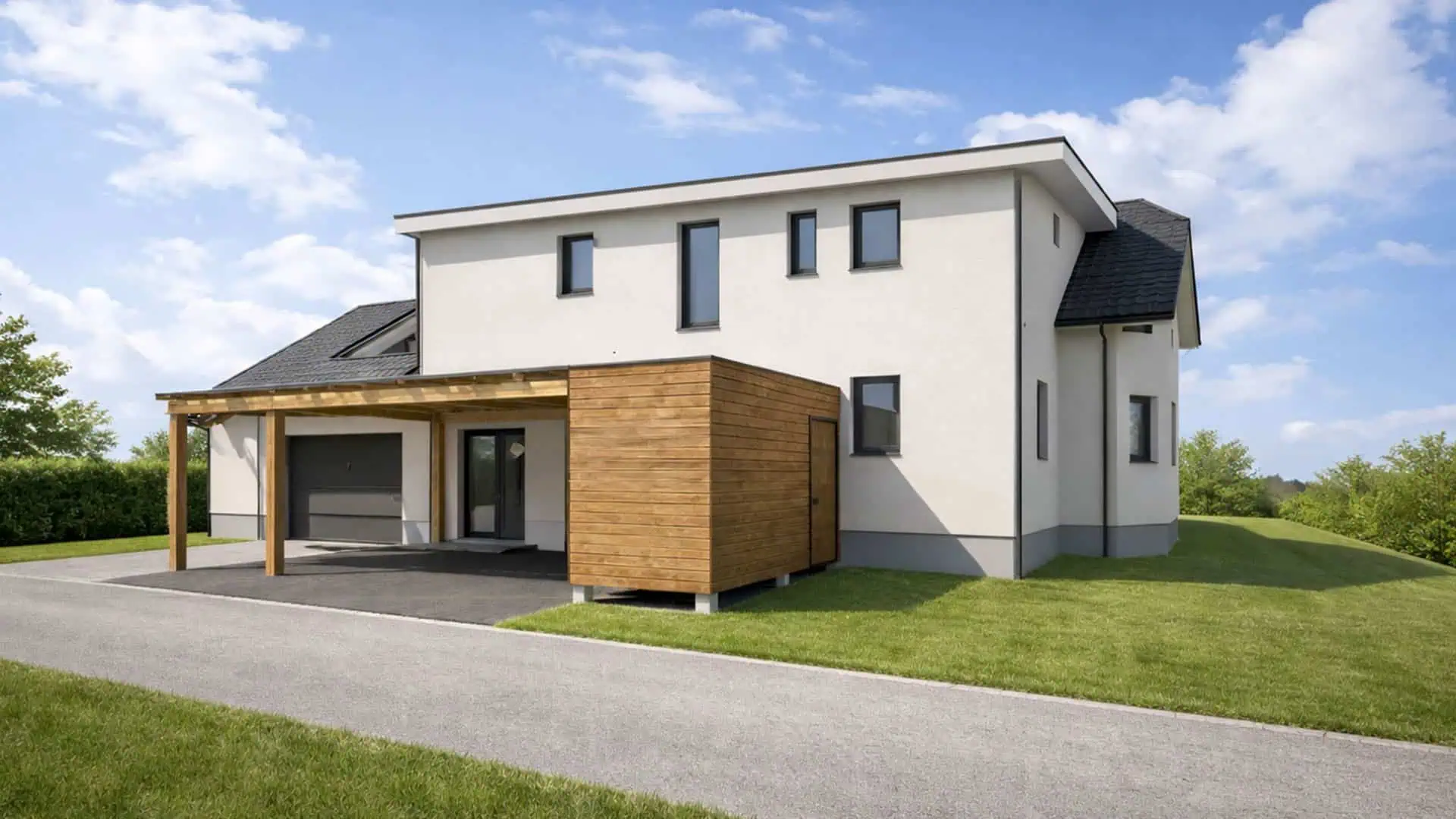 Geplanter Zubau an einem Einfamilienhaus, Anbau und Aufstockung im Bestand
